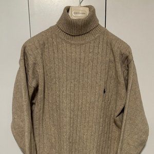 Polo Ralph Lauren Oatmeal Wool Cable Knit Turtleneck Sweater - Medium